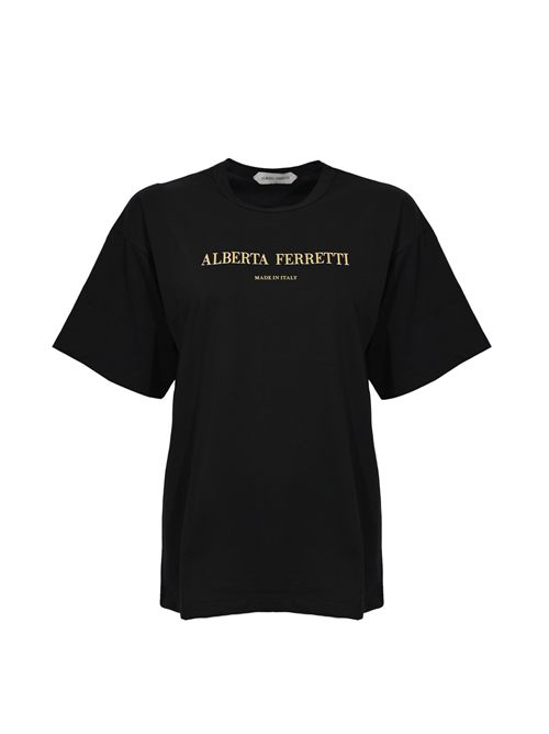 T-shirt in jersey di cotone con logo Nero ALBERTA FERRETTI | A0702 51950555